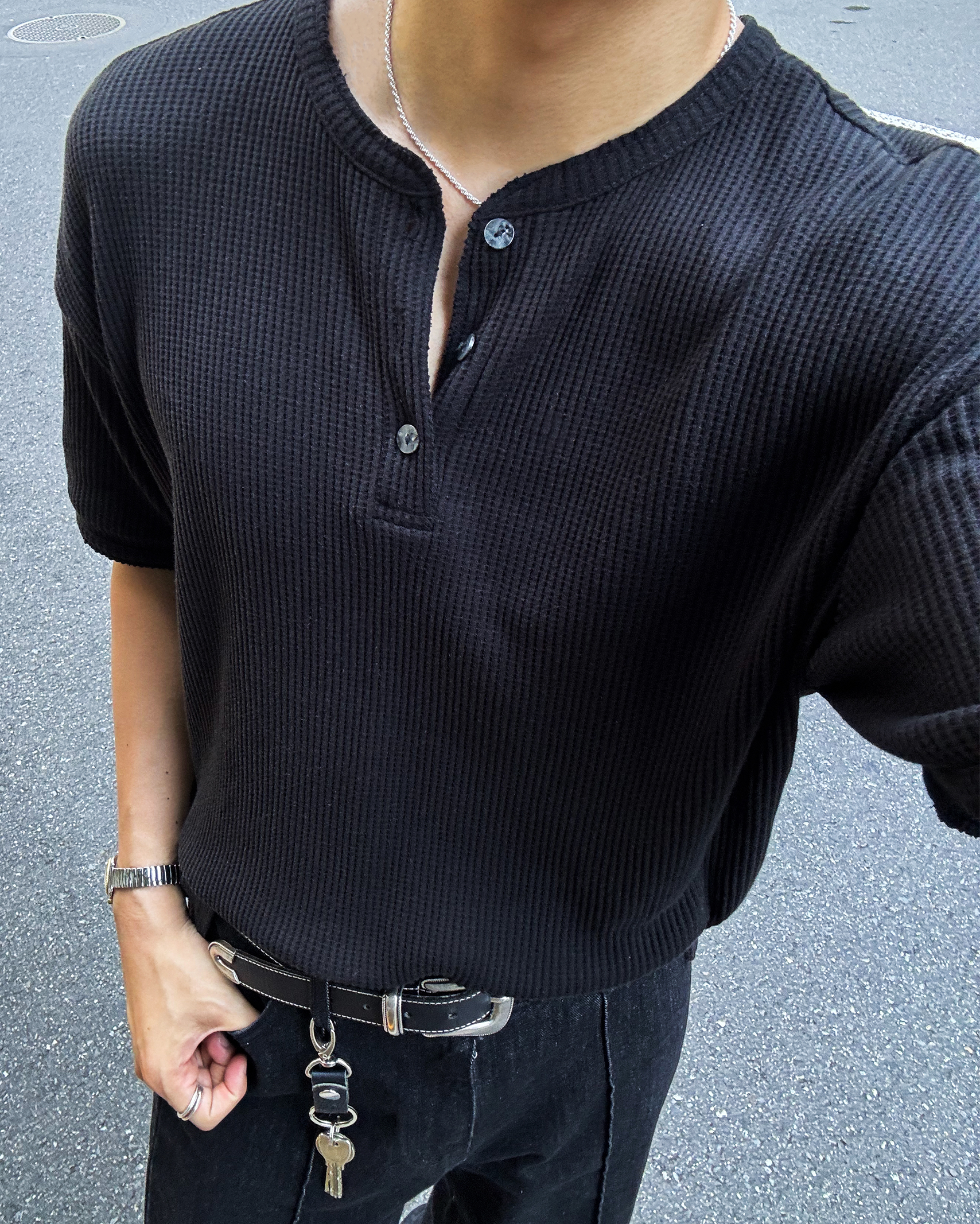 CARRER ヘンリーネック　ワッフル ブラウン CAMBIO tシャツ mlt4878- ワッフルヘンリーネックカットソー