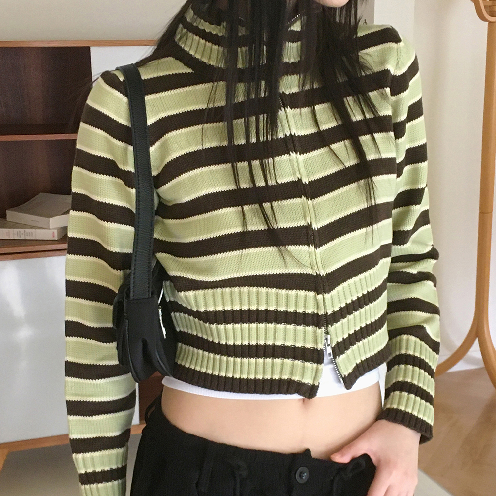 Y2Kストライプ配色ニットカーディガン | ファッション通販サイト