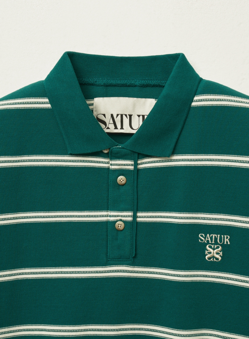 [25SS/人気]SATUR★W's Stripe Pique Polo T-Shirt★ポロTシャツ Stripe Pique Polo T-Shirt - Deep Green | ファッション通販