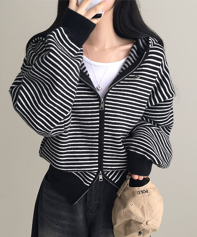 ばなそに オーバーサイズボーダー2WAYニットパーカー | ファッション通販