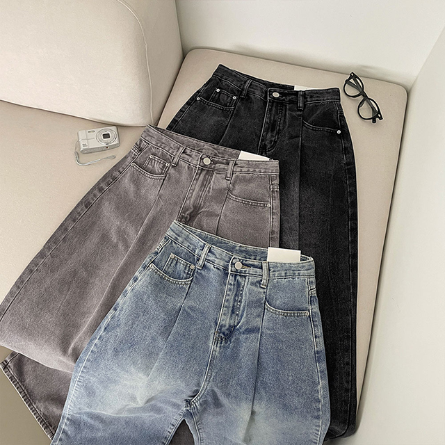 タック入りワイドデニムパンツ | ファッション通販サイト NUGU