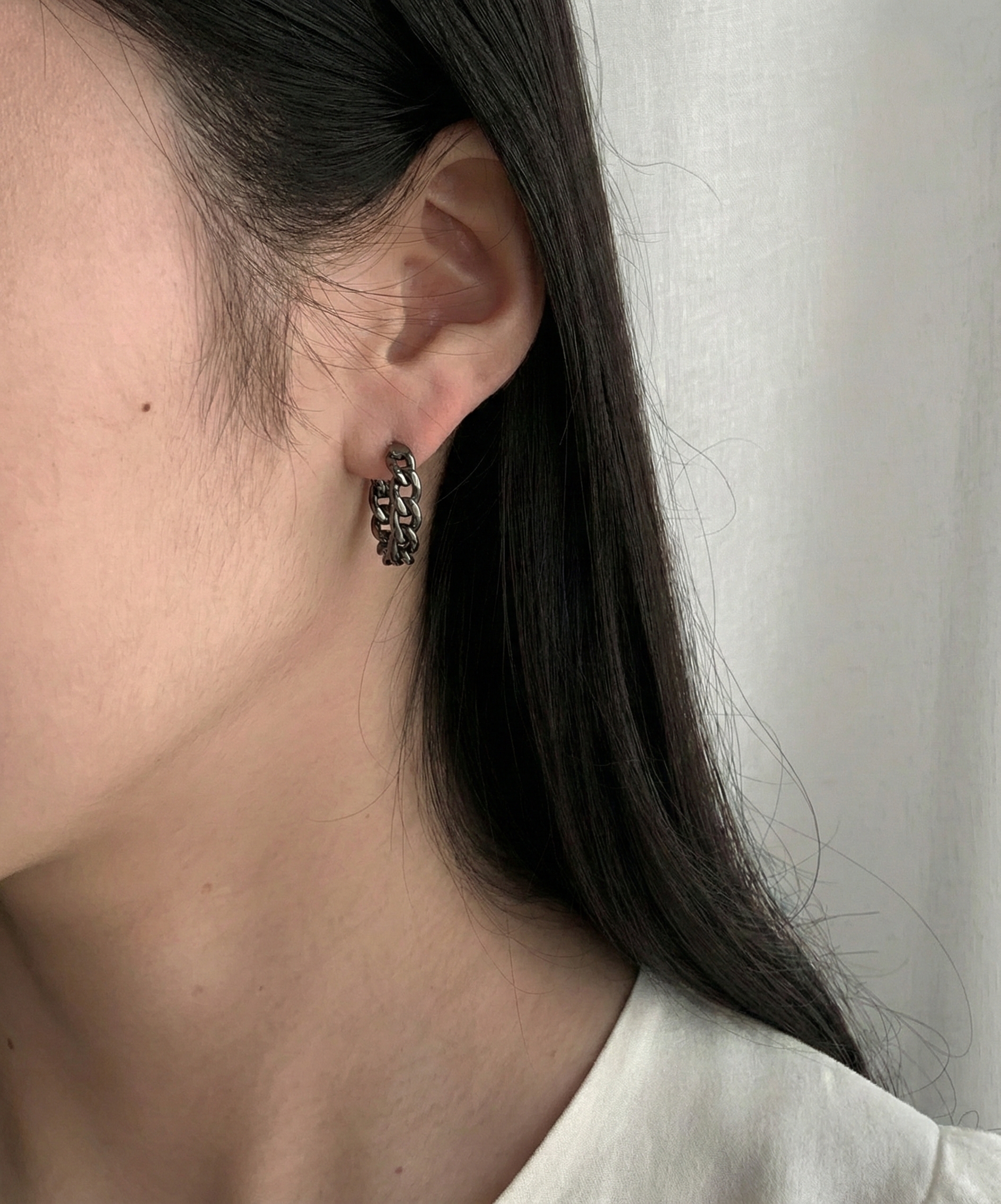 ステンレスチェーンリングピアス