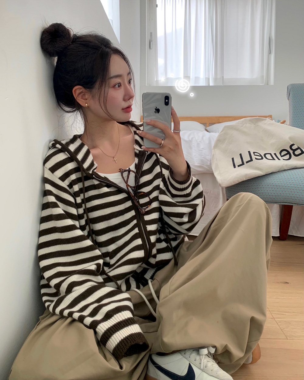 original] スペル フーディーボーダーニットジップアップ