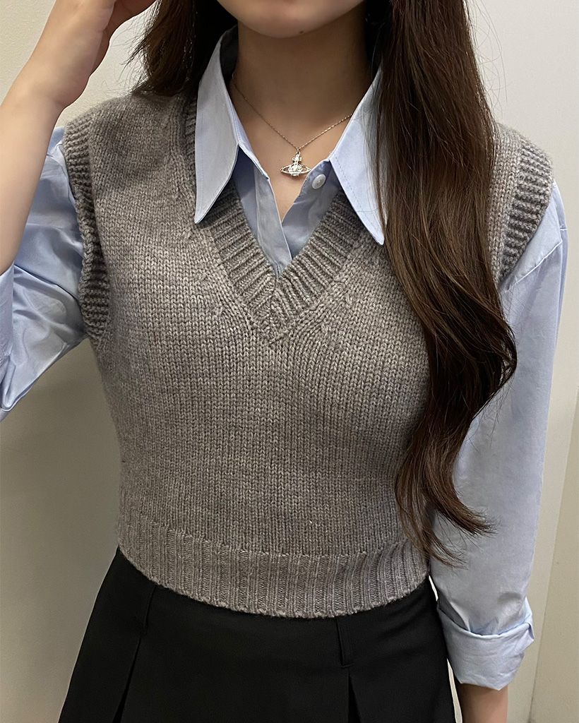 Vネック クロップド ニットベスト | ファッション通販サイト NUGU