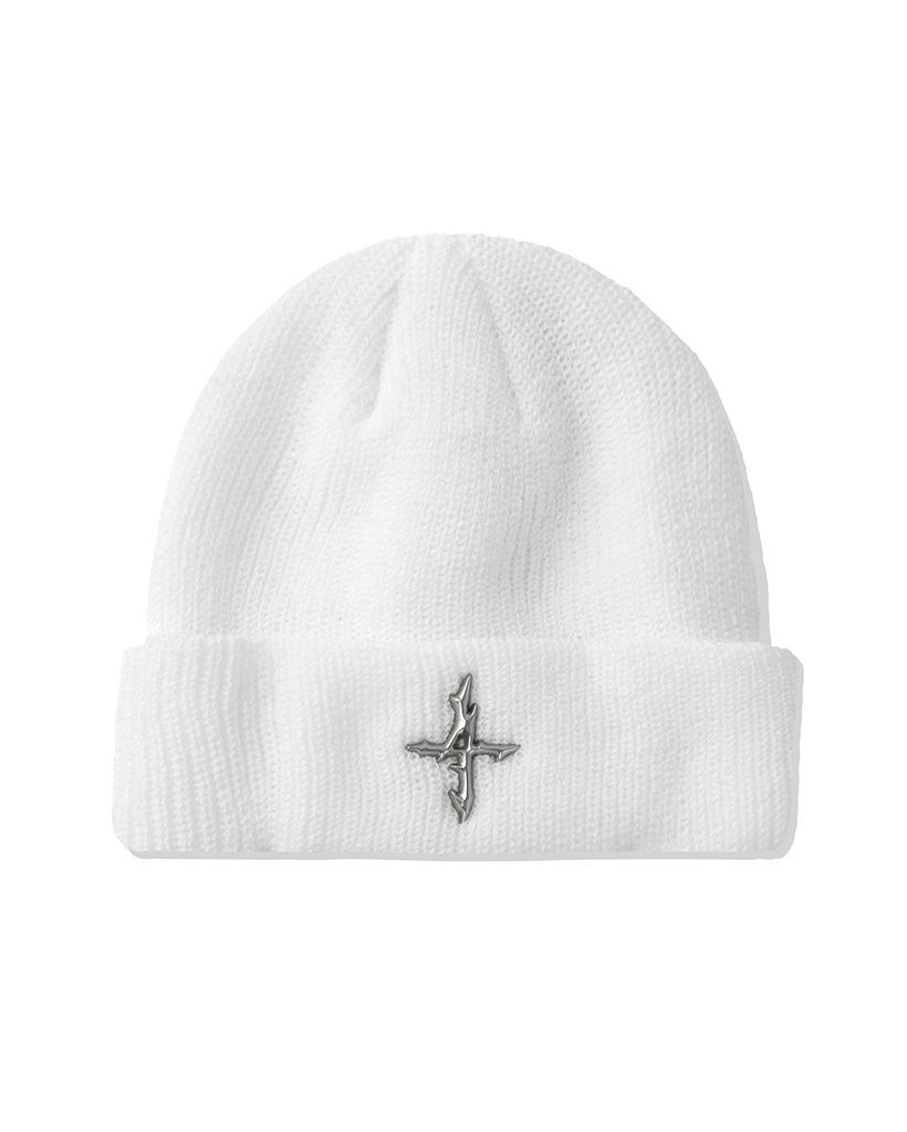 4 Symbol Pendant Beanie - White