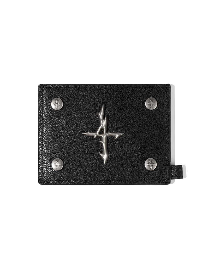4 Symbol Pendant Leather Card Case - Black