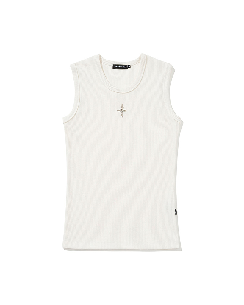 4 Symbol Ribbed Sleeveless - White