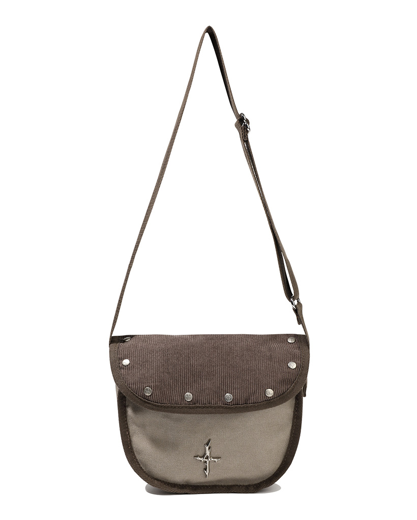 4 Symbol Stud Corduroy Mini Cross Bag - Brown