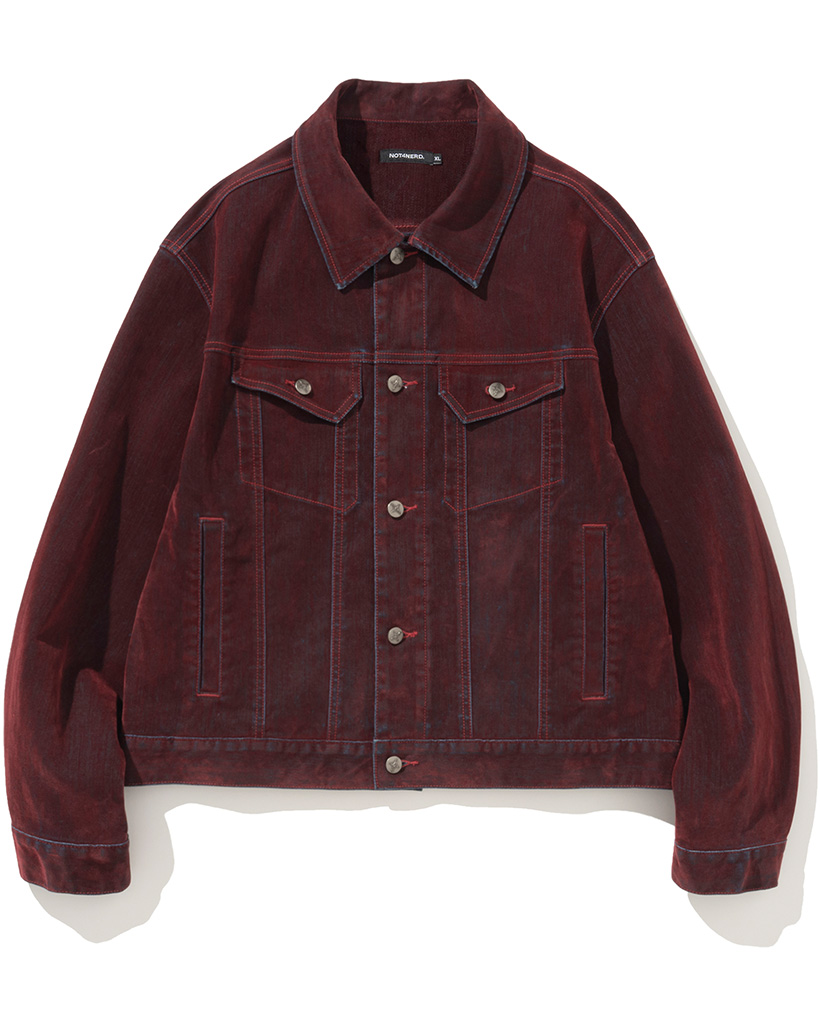 4 Symbol Velvet Like Denim Trucker Jacket - Red