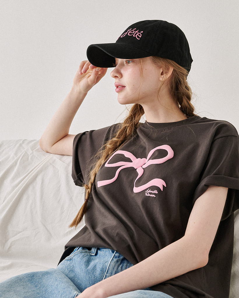 Tシャツ・カットソー RONRON EMBO HEART RIBBON BASIC FIT LONG SLEEVE CHARCOAL RONRON EMBO HEART RIBBON BASIC FIT LONG SLEEVE 3color