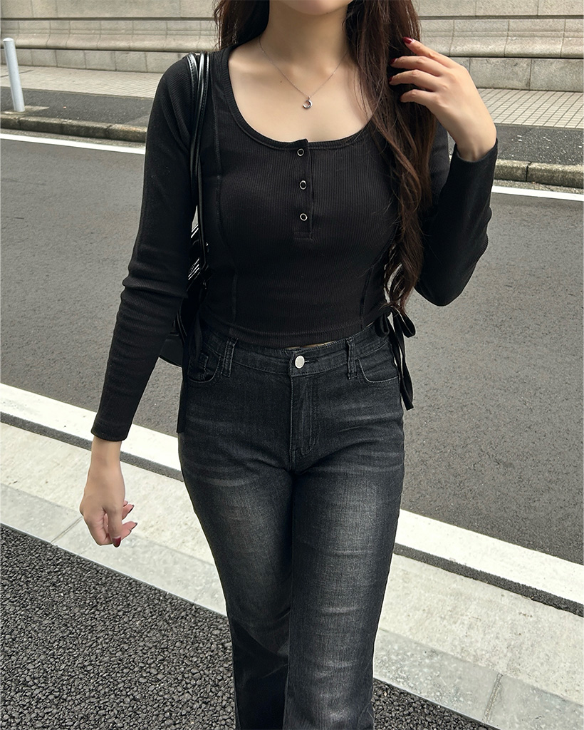 クロップドヘンリーネックトップス | ファッション通販サイト NUGU