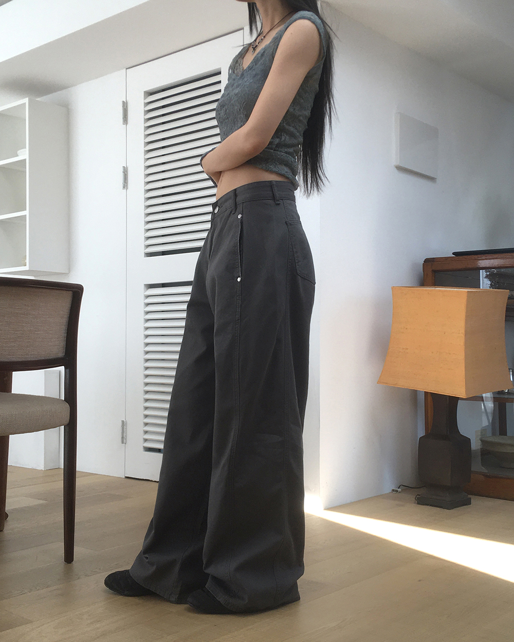 ★DRAW FIT★ スリット コットン バンディング パンツ リベットスリットワイドパンツ | ファッション通販サイト NUGU