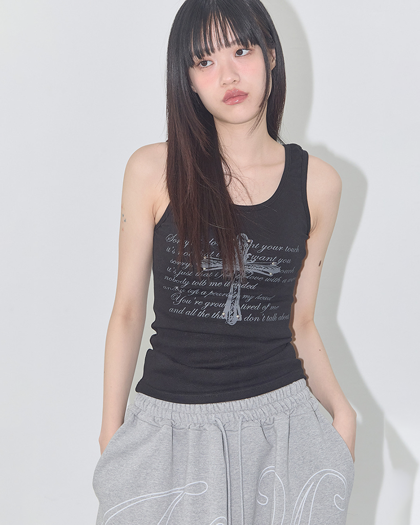 FRONT CROSS SLEEVELESS (BLACK) F25QB113 | ファッション通販サイト NUGU