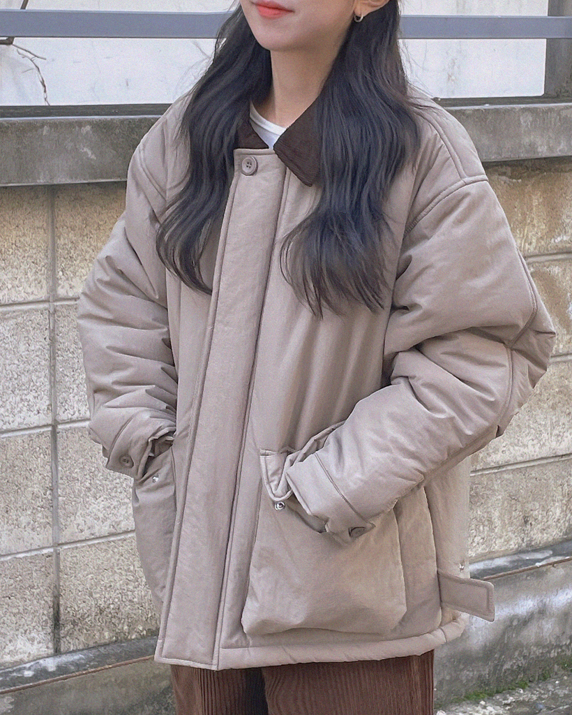 カラーコーデュロイバイカラーダウンジャケット