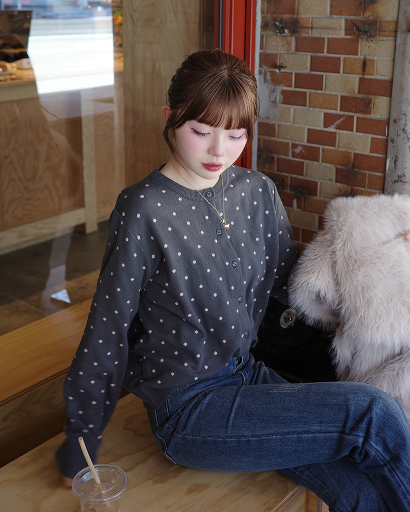 バイカラードットカーディガン