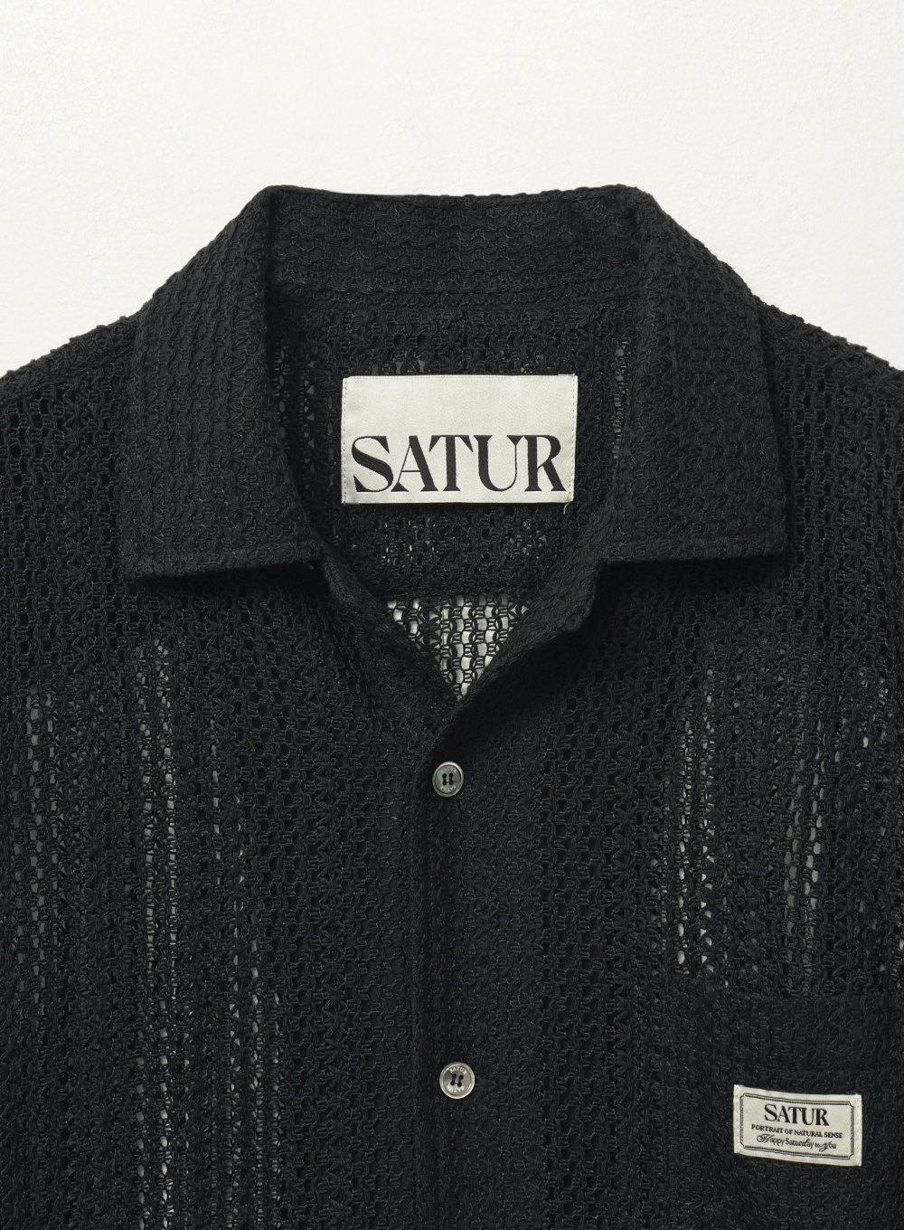 【SATUR】25SS/送料関税込み★Crochet Open Collar Half Shirt★ Crochet Open Collar Half Shirt - Black | ファッション通販