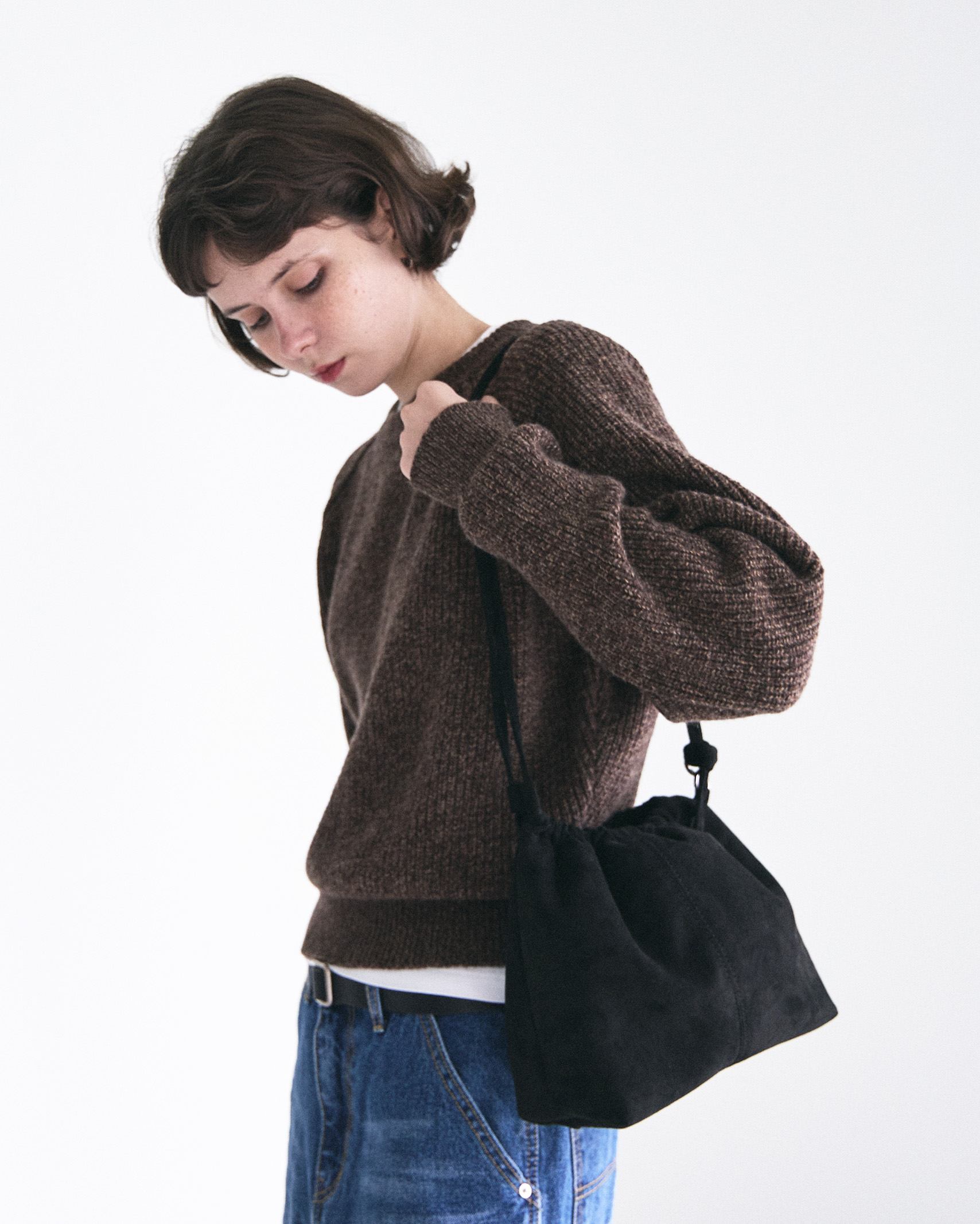 ORIGINAL) ミディアムソフトドローストリングショルダーバッグ (black