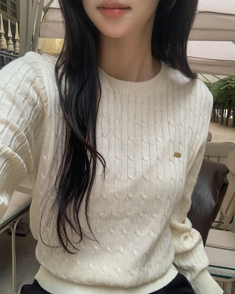 [made] Premium cotton cable round neck knit