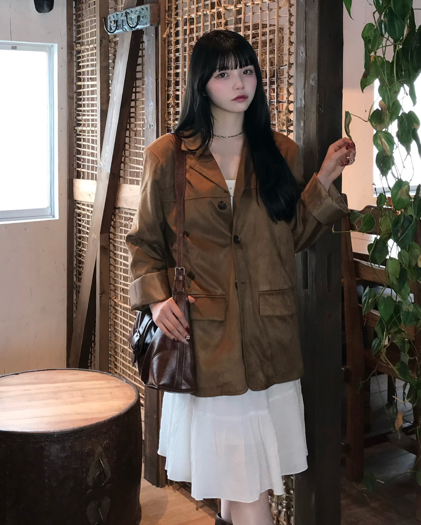 nugu ブークレハイネックジャケット ブラウン nugu ブークレハイネックジャケット ブラウン nugu ブークレ