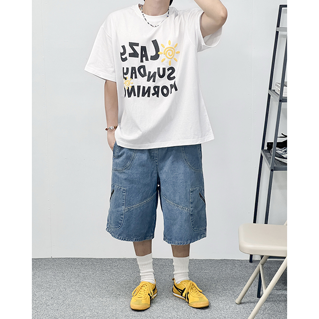 日本倉庫即納】 ベルト付きデニムショートパンツ春夏短パン