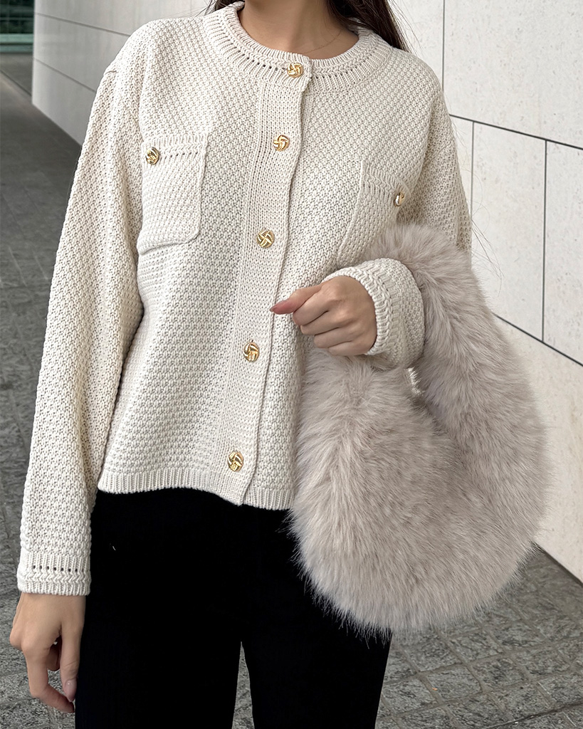 orgue ゴールドボタンニット セール】金ボタン / ゴールドボタン クルーネック ニットカーディガン