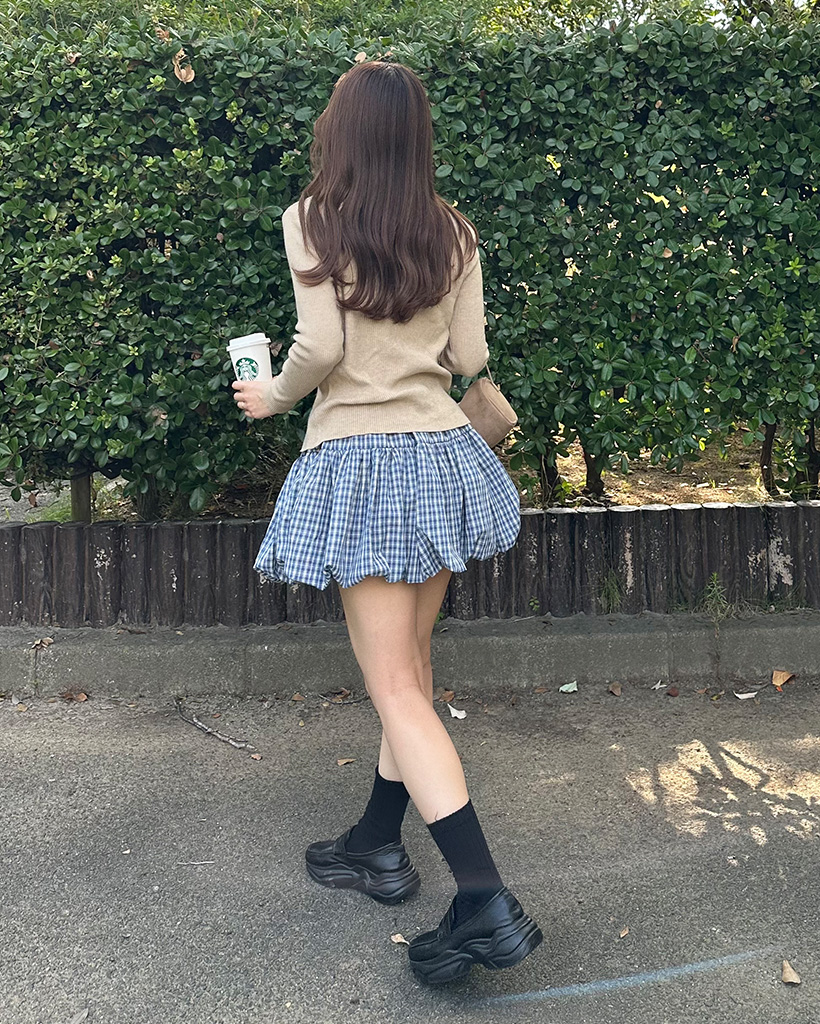 ベルトセットチェックバルーンミニスカート | ファッション通販サイト NUGU