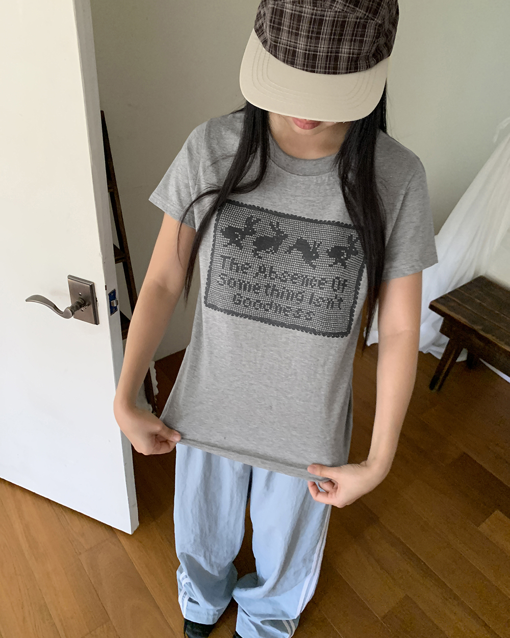 GRAUSOLI 半袖 トレーニングトップス グレー/ピンク Tシャツ半袖レディース レースアップ半袖バレエコアリブニット