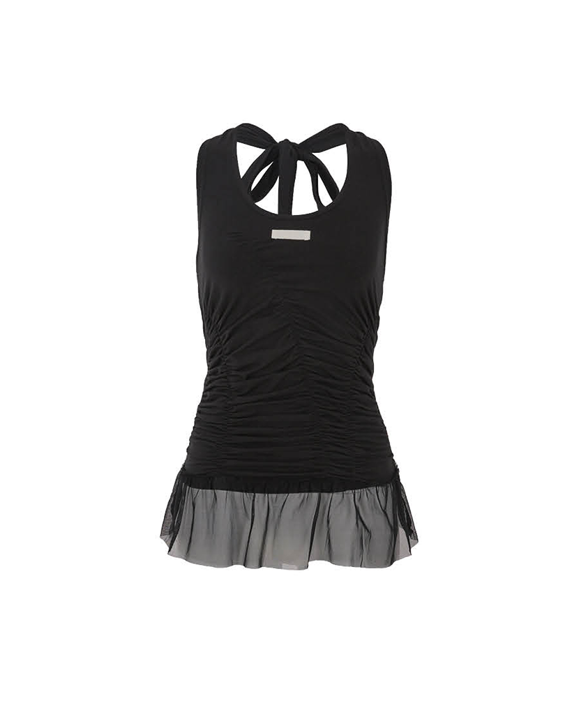 ★ILLIGO★ RIBBON SHIRRING LAYERED SLEEVELESS Ribbon Shirring Layered Sleeveless White | ファッション通販