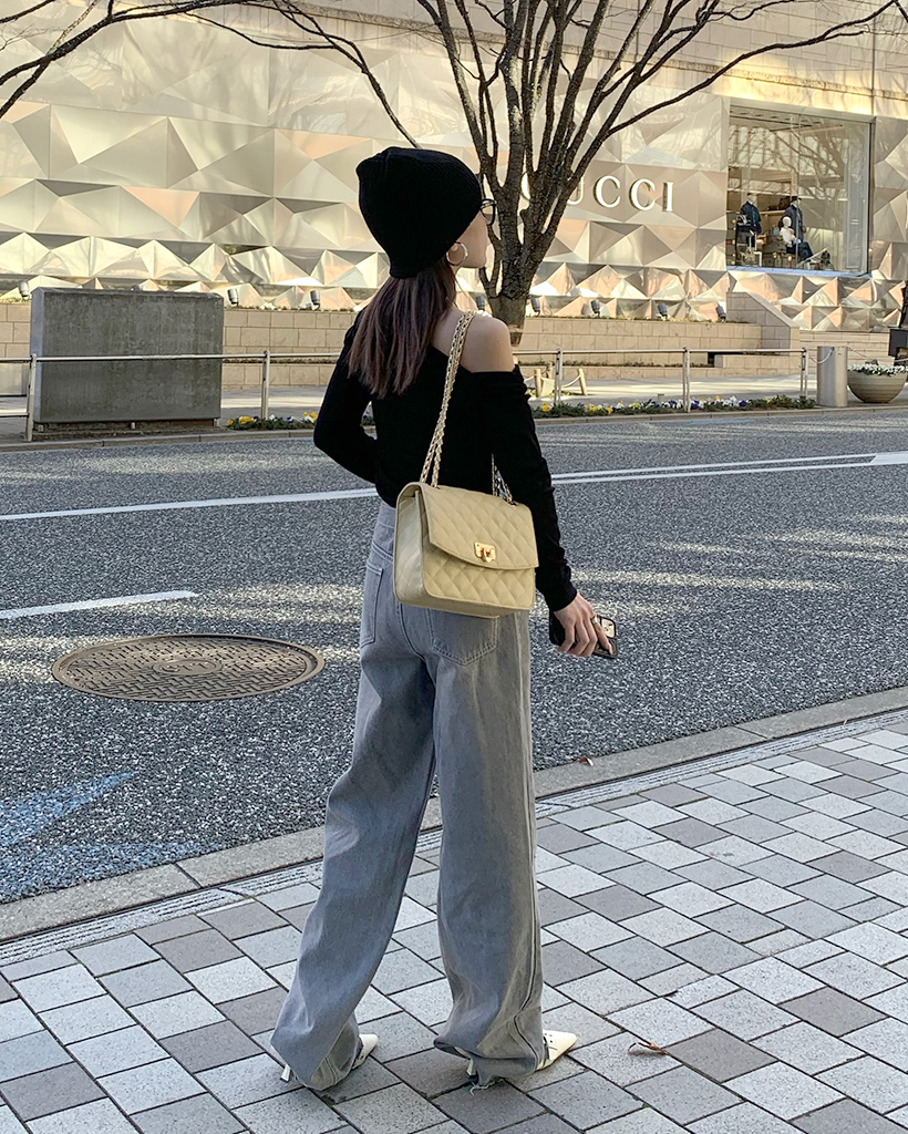 ダメージワイドデニム セール】ハイウエスト KNEEダメージワイドデニムパンツ（デニム