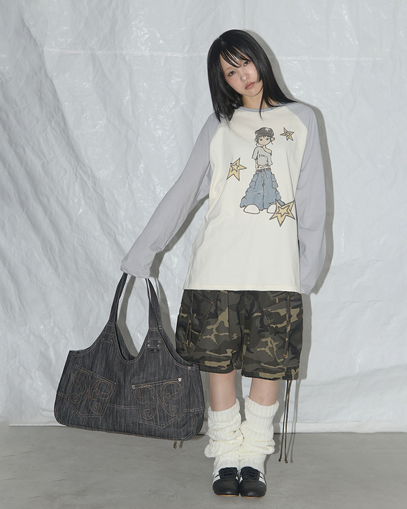 ショルダーバッグ・ポシェット Big pocket denim shoulder bag BLACK F25QE991 Influencer pick] Big Pocket Denim Shoulder Bag (Black