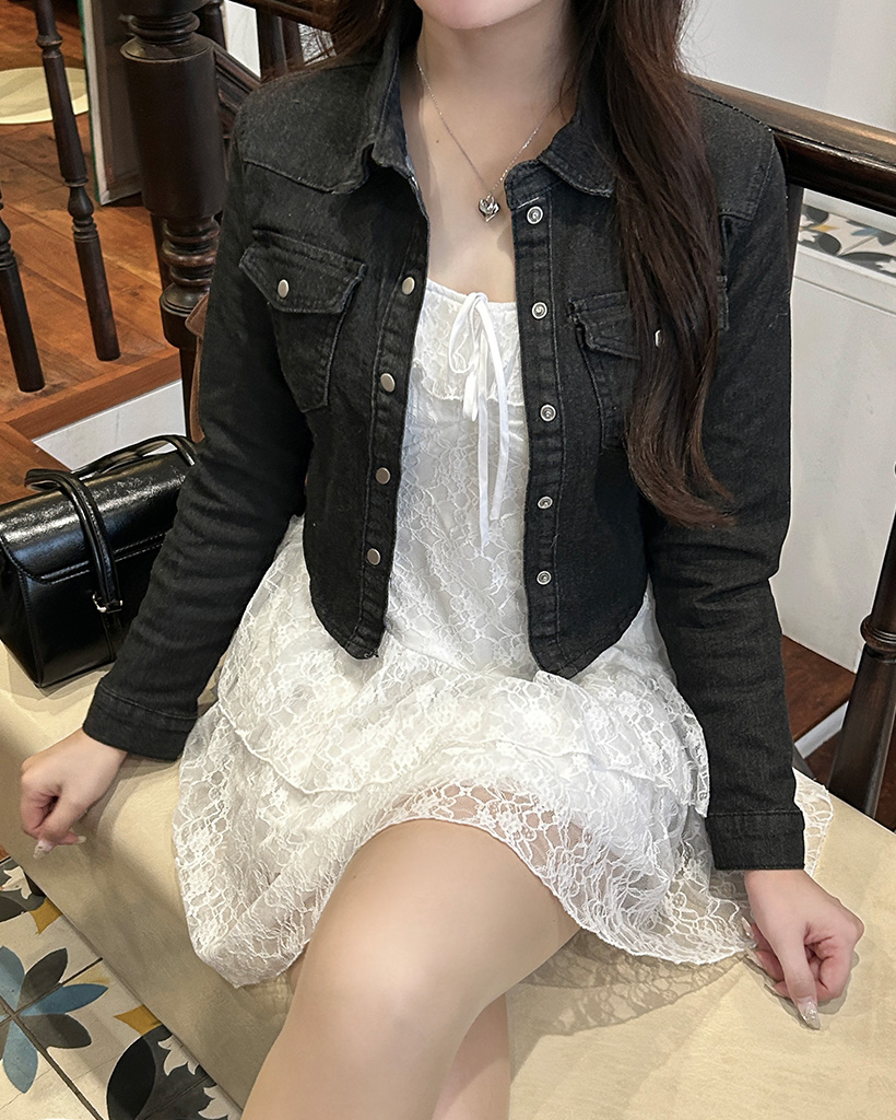 スリムフィットクロップデニムシャツ