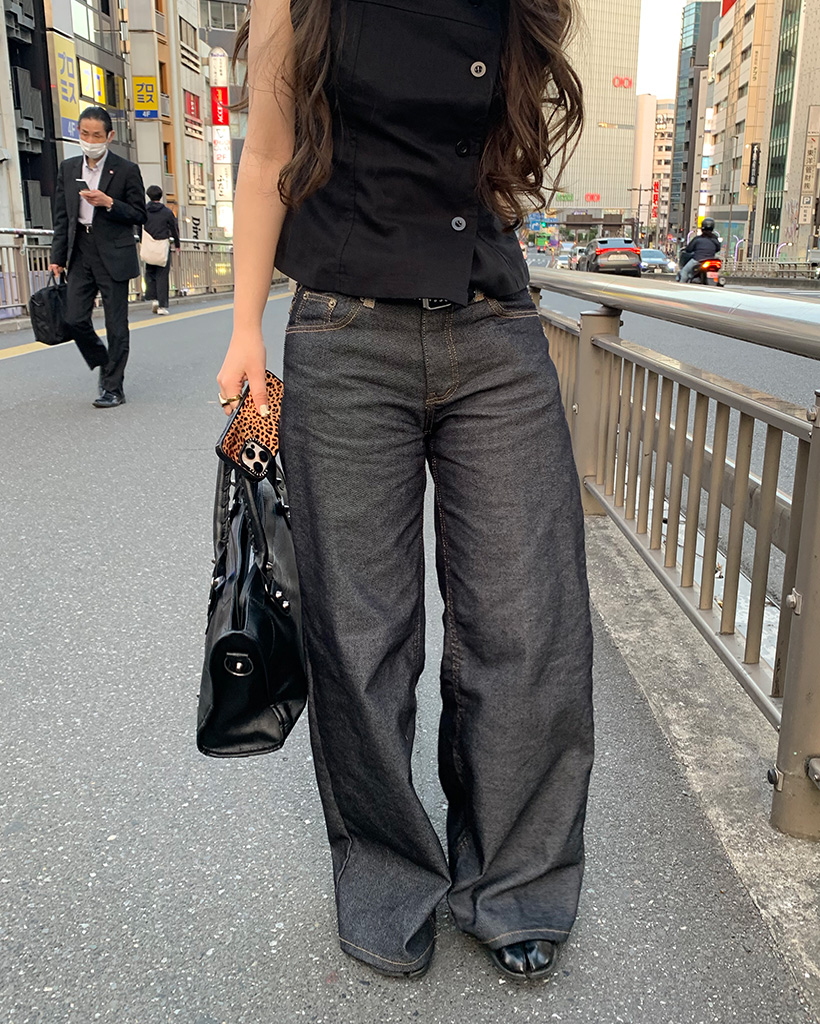 ローライズワイドデニムパンツ