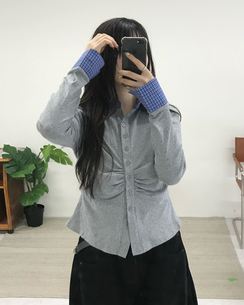 チェックシャツレイヤードギャザーカーディガン | ファッション