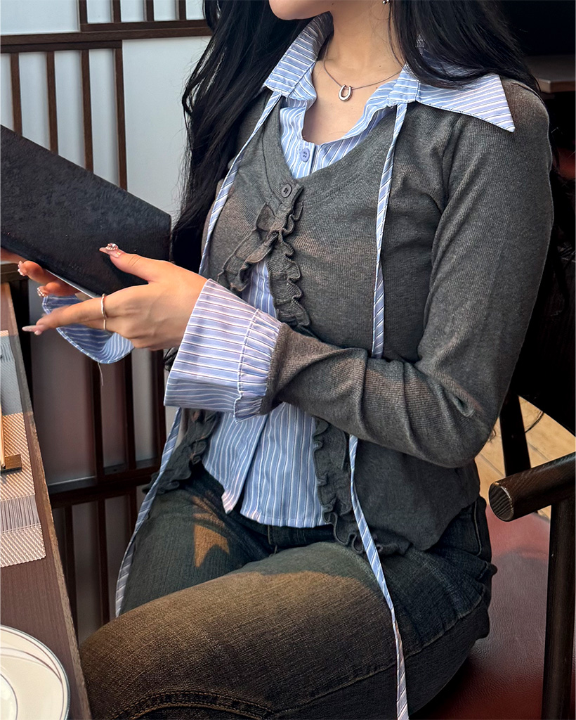 ストライプシャツカーディガンセット | ファッション通販サイト NUGU