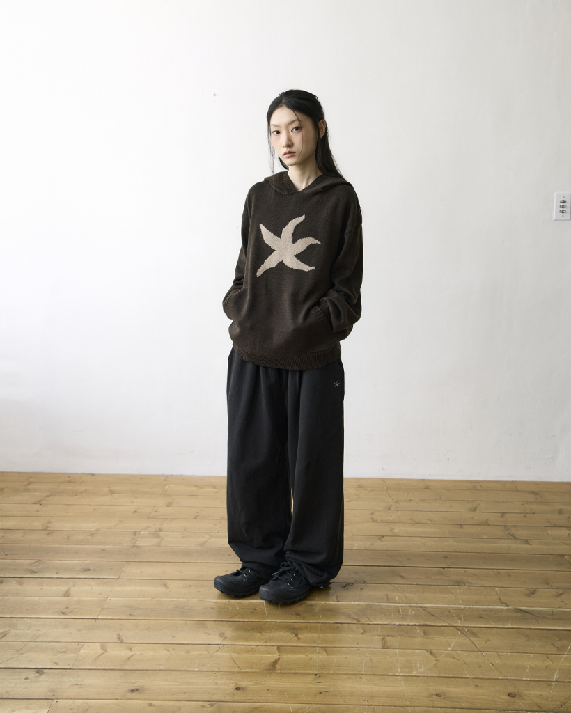 TCM starfish logo knit hoodie (brown)
