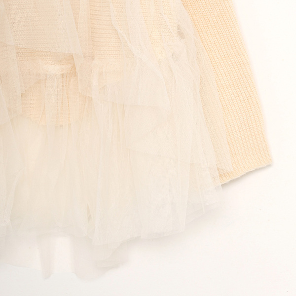 バーバララング　リネン　ニット　五分袖フリルチュニック　フランス製 セール】ラッフルデコ・チュニック丈プルオーバーブラウス