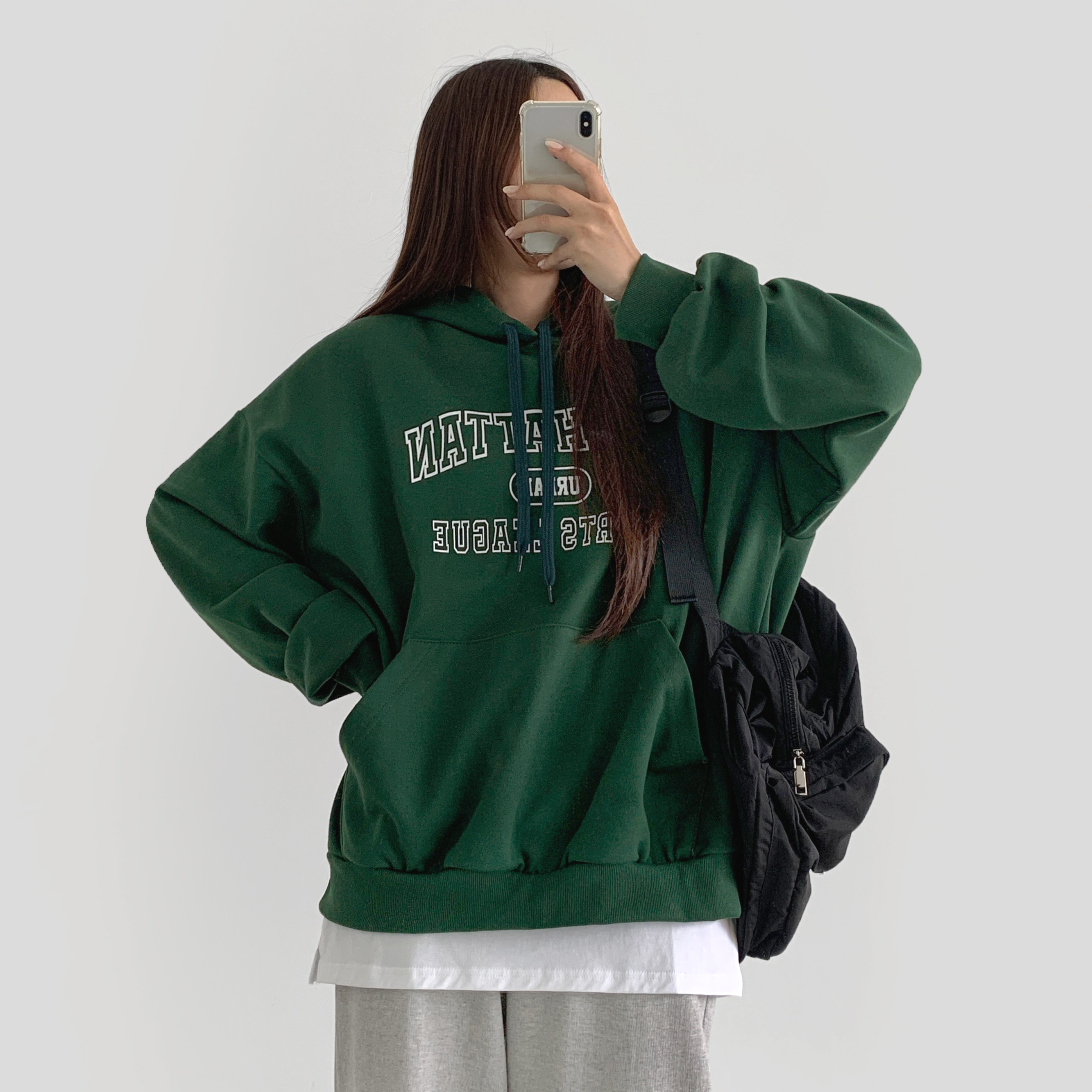 unisex]レタリングルーズフィットフード付きTシャツ