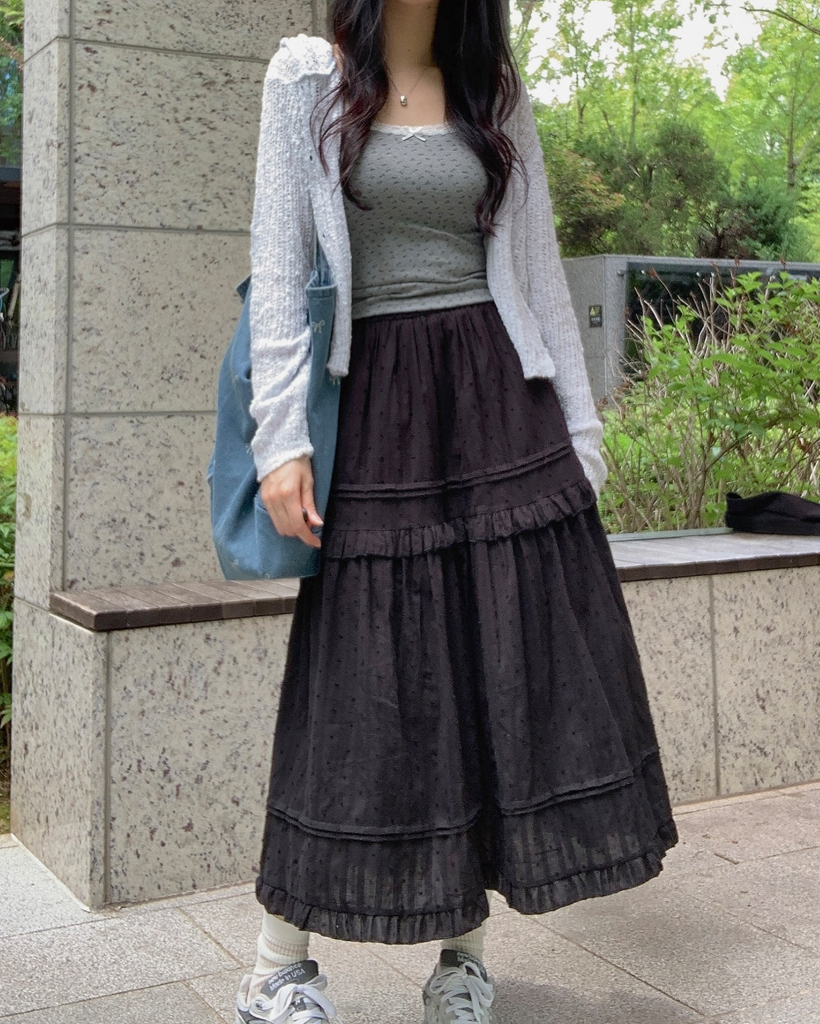レースティアードフリルロングスカート | ファッション通販
