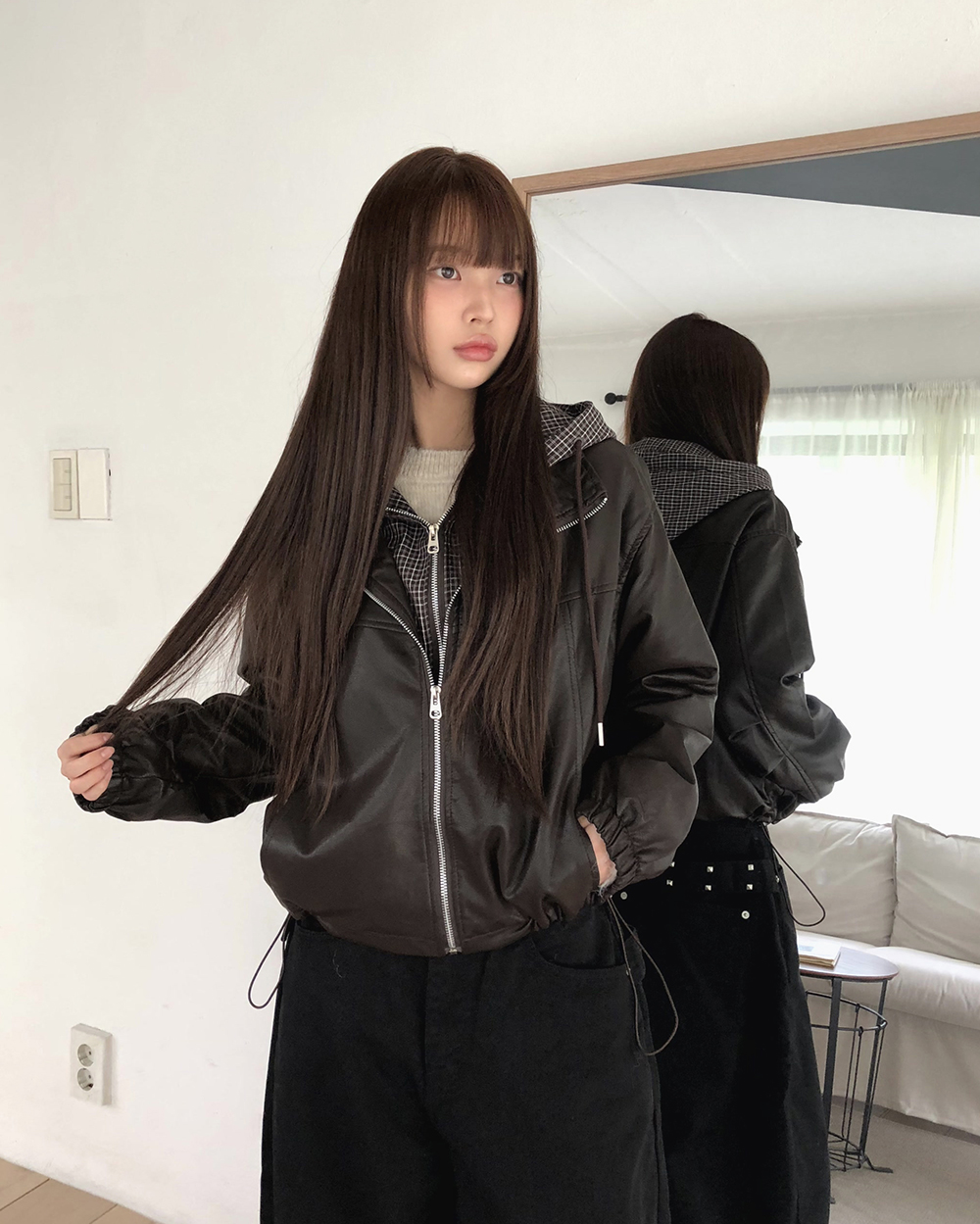 現行タグ◎バーバリー　チュニックパーカー　チェックパネル　フード　ブラック　黒 チェックストリングフード付きパーカー | ファッション通販