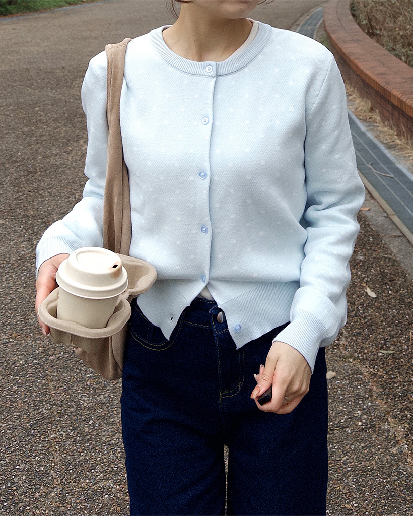 ラウンドネックドットカーディガン