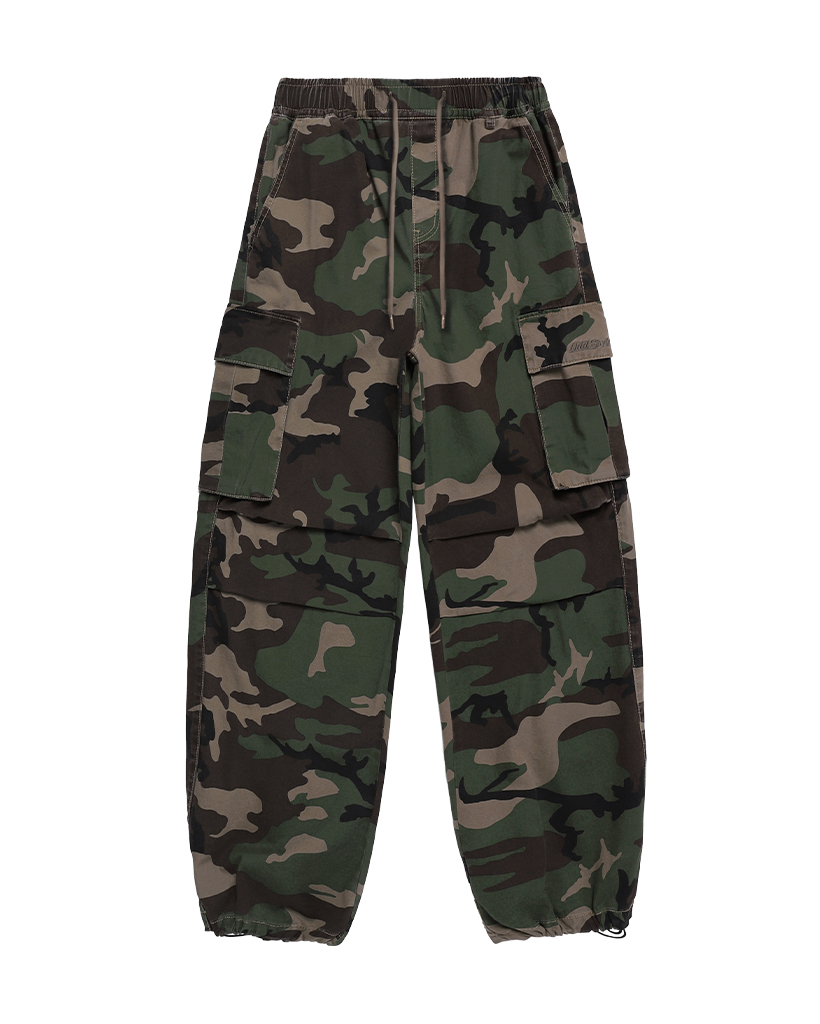 パンツ RADIANT parachute camouflage cargo pants Parachute Washsing Cotton Wide Cargo Pants - camo