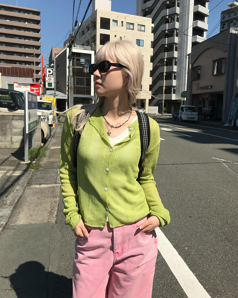リブシースルボタンカーディガン