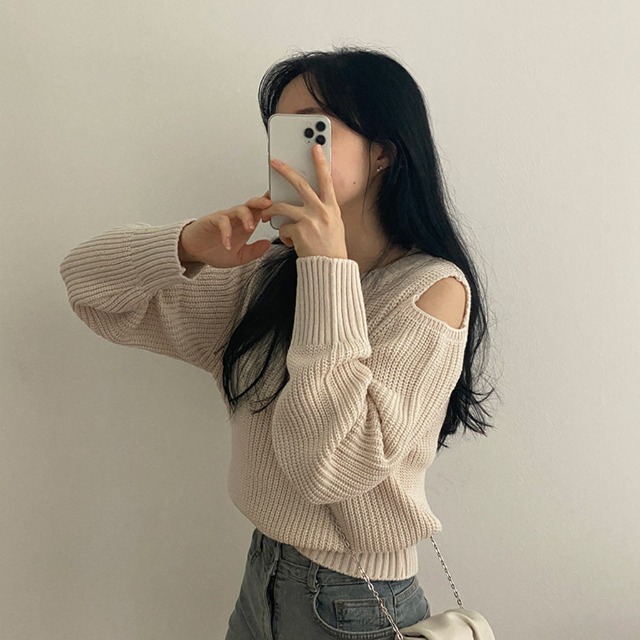 [5color]ショルダースリットニット