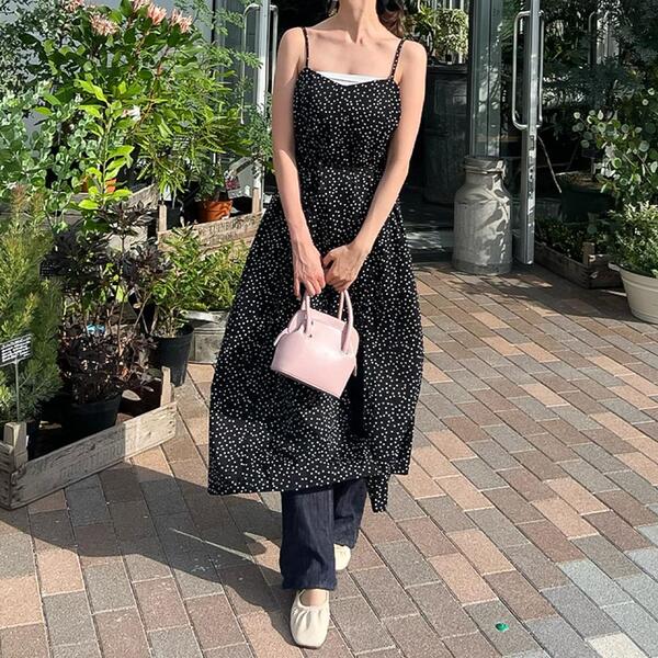 ブラウンノースリーブワンピース スリット入り 限定展開 ノースリーブ Aライン シルエット ワンピース