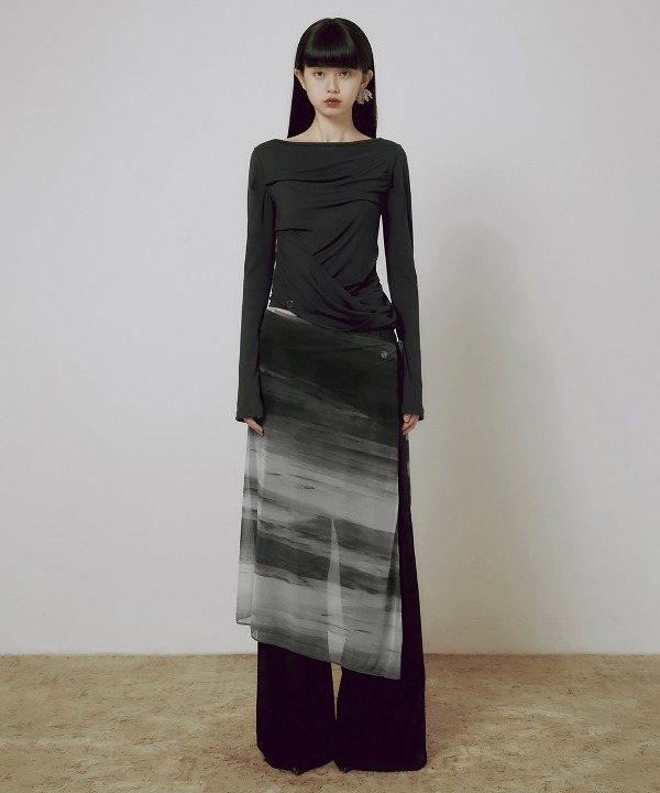●FLARE UP● Sheer Jovian Wrap Skirt (2色) FL-240 Sheer Jovian Wrap Skirt (FL-240_Black) | ファッション通販