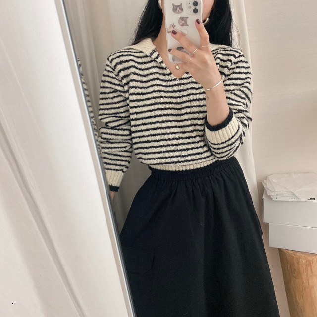 ボーダー半袖ニットトップス | ファッション通販サイト NUGU