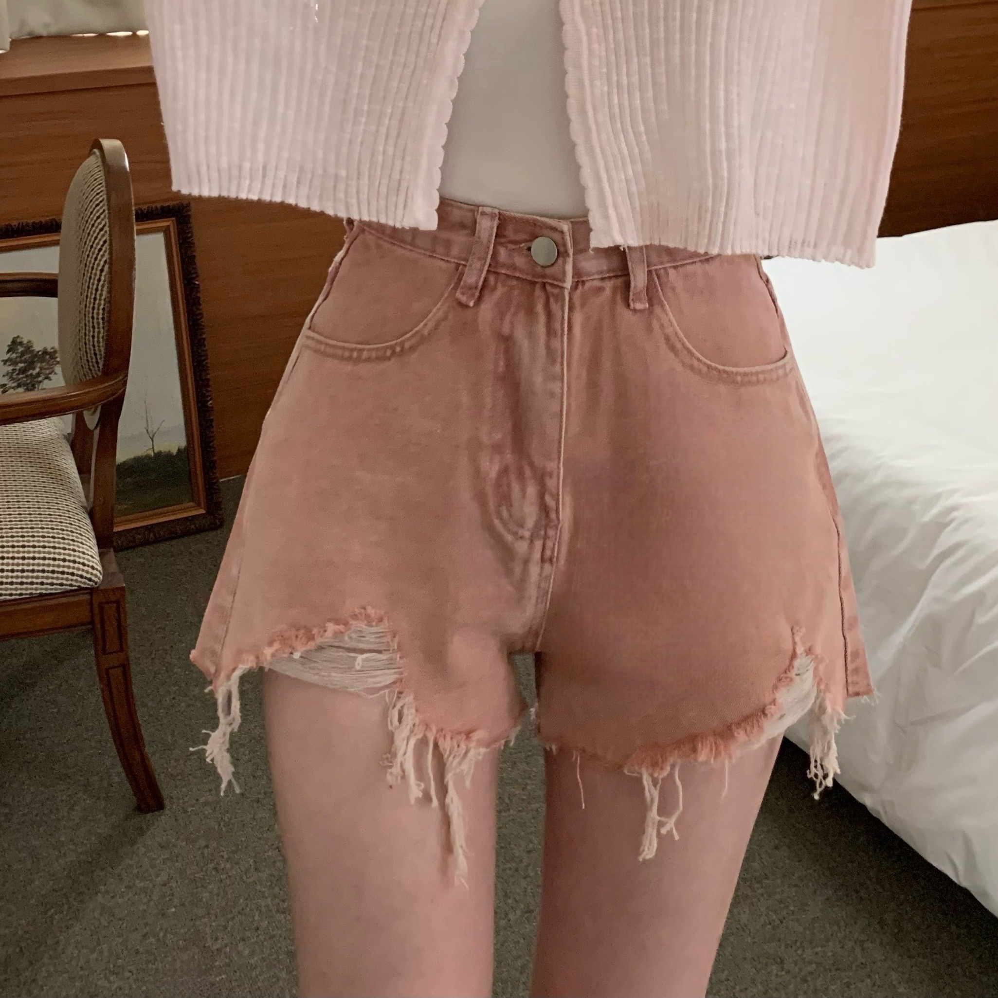 LL.AM ラメ加工ダメージショートパンツ　25インチ　5点セット ショートパンツ ダメージ加工 | レディースファッション通販の
