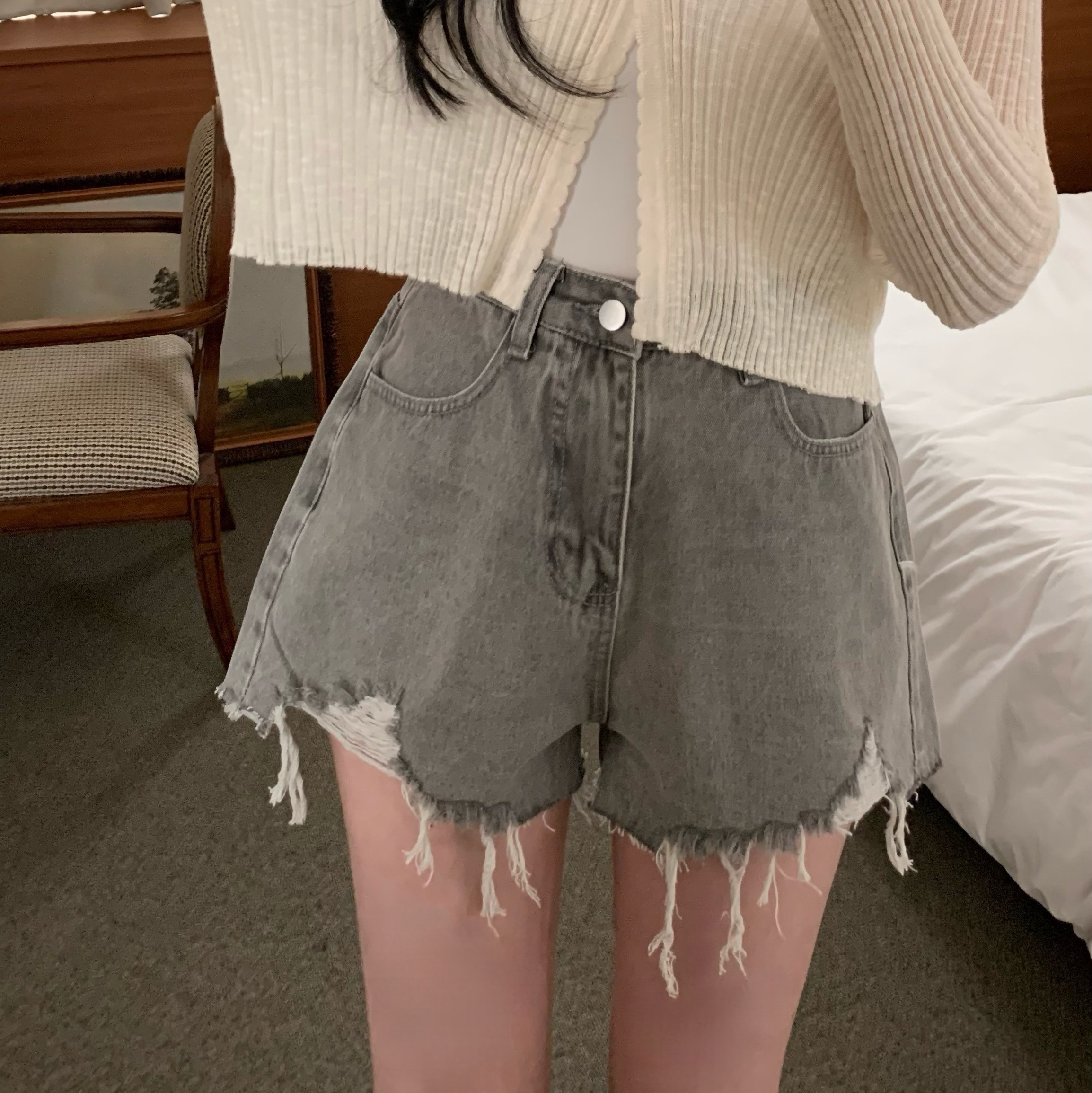 LL.AM ラメ加工ダメージショートパンツ　25インチ　5点セット ショートパンツ ダメージ加工 | レディースファッション通販の