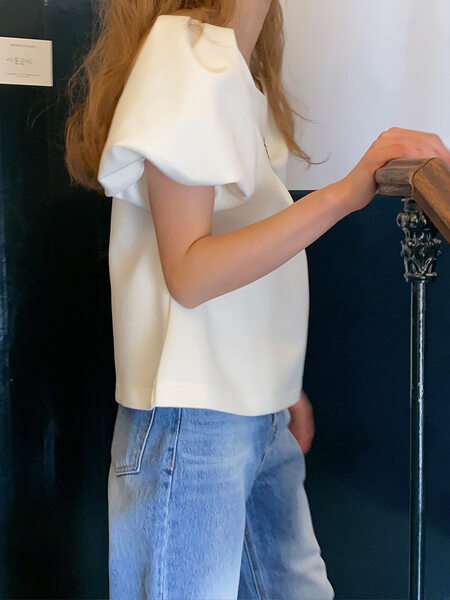 トップス samoyed Tulip Puff Tweed Blouse MY SAMOYED] [SMYD Boutique] Tulip Puff Tweed Blouse (Chiffon