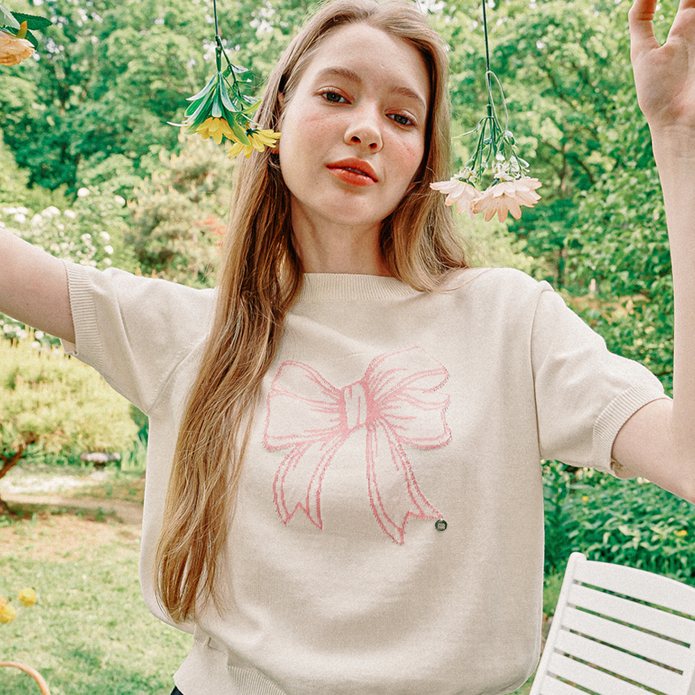 ◆24SS RONRON EMBO HEART RIBBON BASIC FIT T SHIRT/3色◆ ronron - EMBO HEART RIBBON BASIC FIT T SHIRT [3 colors]